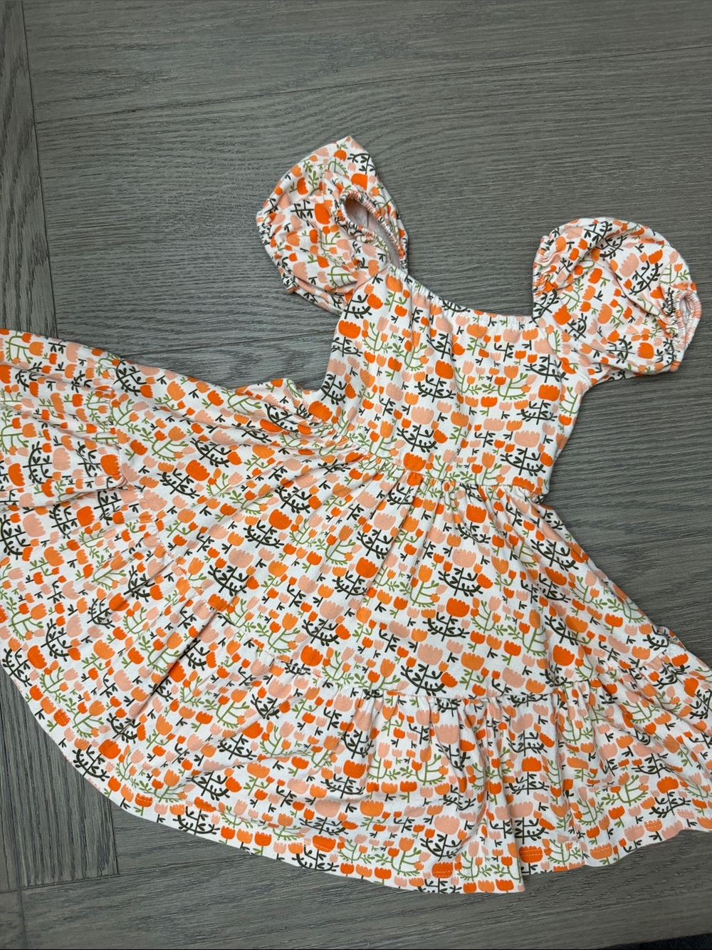 Alice and Ames 4T Girls Orange Floral Puff-Sleeve Dress